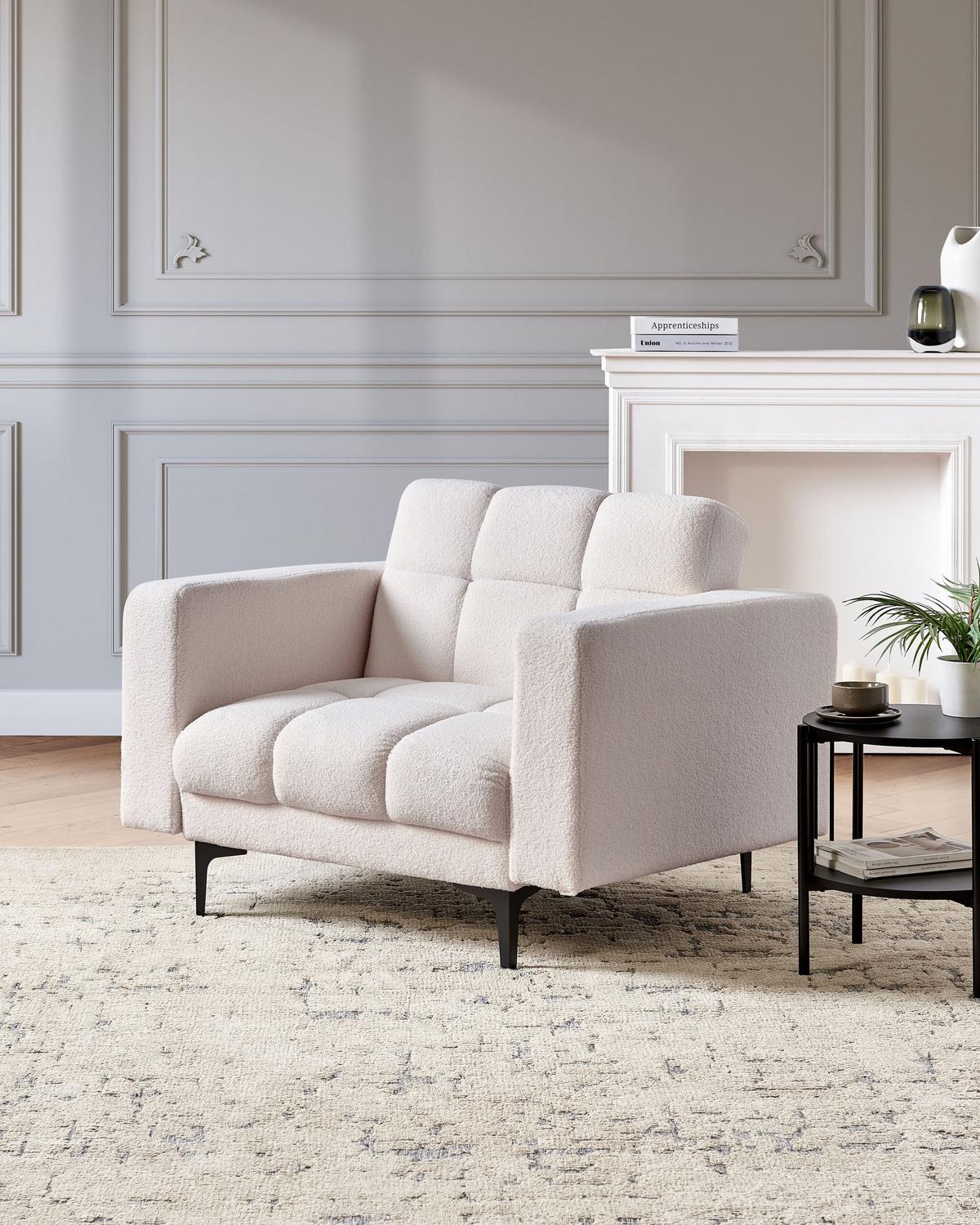 SESSEL Bouclé Weiß Alnes - Weiß, Textil (110/77/89cm) - Beliani