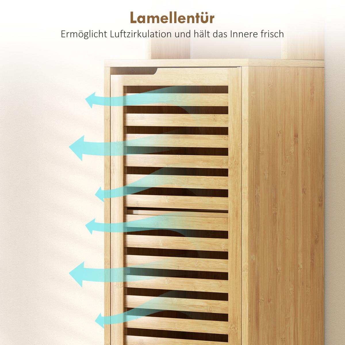 BADEZIMMERSCHRANK schmal, Hochschrank Toilettenschrank mit 3 offenen Regalen - Naturfarben, Naturmaterialien/Bambusholz (30/170/34cm) - HOMCOM