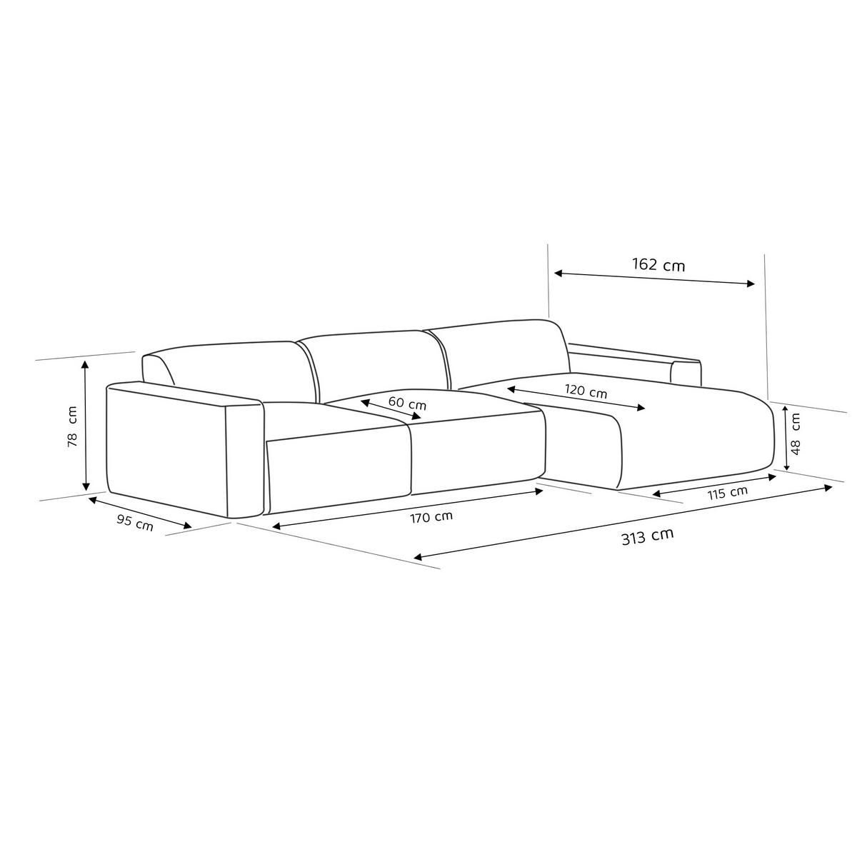 ECKSOFA DOVE Rechts Chenille-Stoff in Beige-Grau - Greige, Kunststoff/Textil (313/162cm) - Idohome