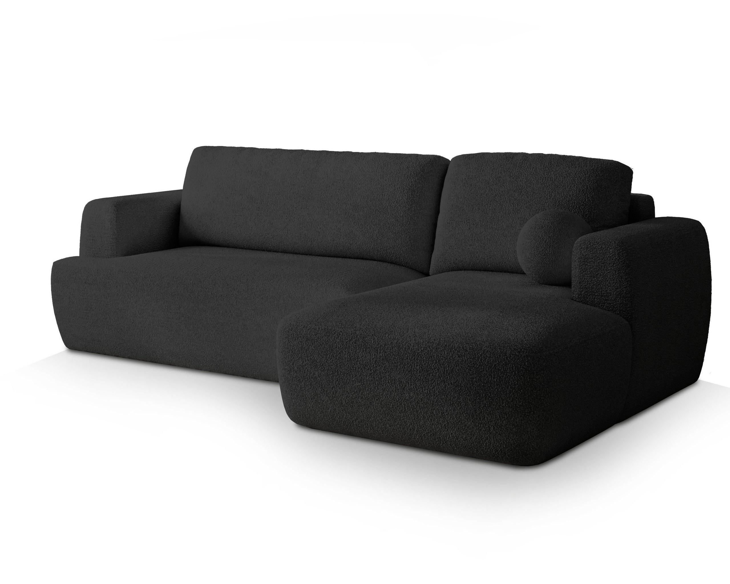 ECKSOFA SENTI N R-S Schwarz Boucle-Stoff mit Schlaffunktion - Schwarz, Holz/Kunststoff (246/148cm) - MASSENO