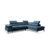 ECKSOFA MESTO Blau Velours-Stoff mit Schlaffunktion - Blau, Holz (280/214cm) - MASSENO