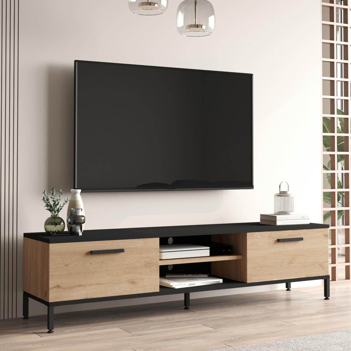 LOWBOARD Lempäälä - Eichefarben, Holzwerkstoff/Metall (160/39/35cm) - [en.casa]