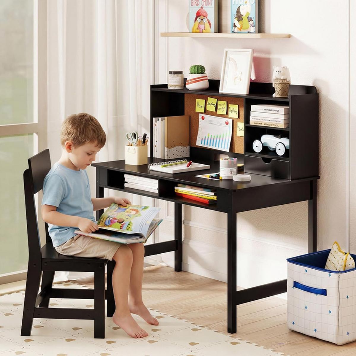 KINDERSCHREIBTISCH-SET aus Holz schwarz(2-tlg) - Schwarz, Holzwerkstoff (110/110/60cm) - COSTWAY