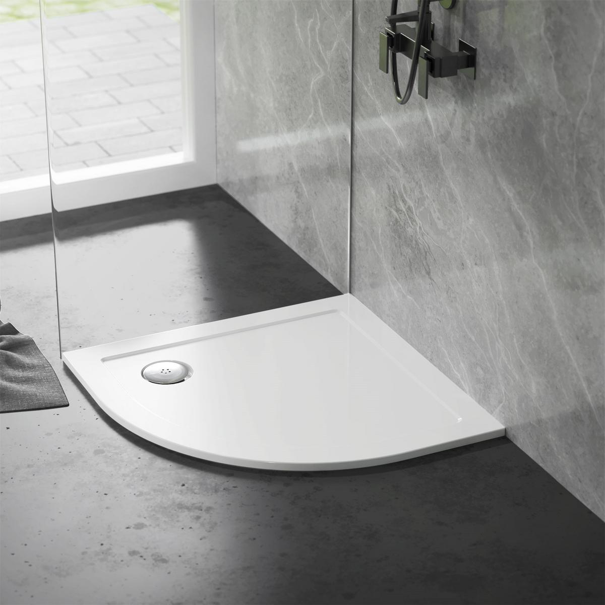 DUSCHWANNE 80x80 cm rund Weiß Duschtasse mit Ablaufgarnitur - Weiß, Kunststoff (80/4/80cm) - LuxeBath