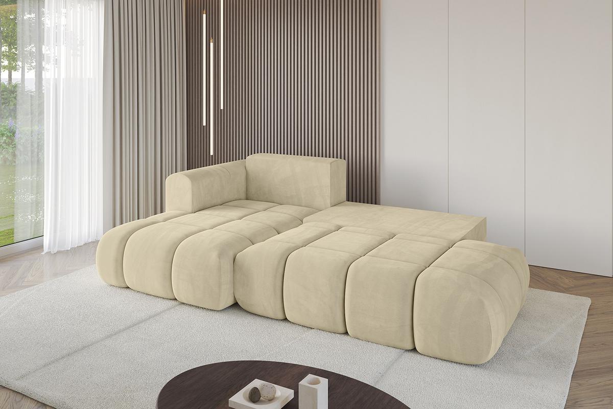 ECKSOFA Ottomane Links CLOUD-L 280x185x90 Beige Velours - Beige, Holzwerkstoff/Kunststoff (180/289cm) - ALTDECOR