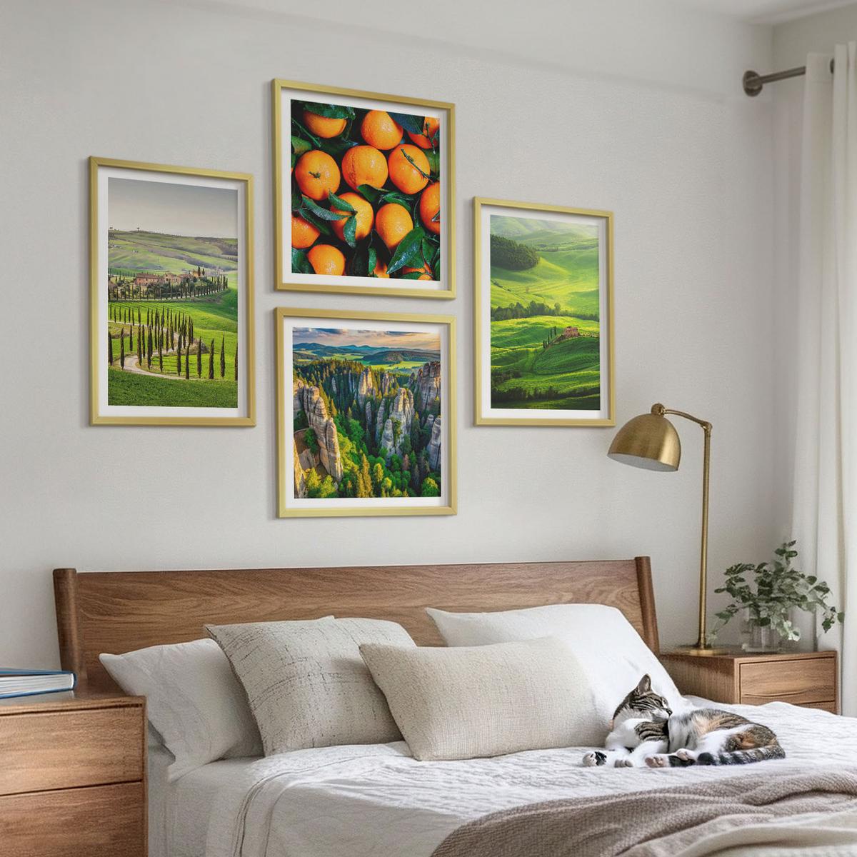 BILDER SET 4er Set - 50x50 cm & 40x60 cm Goldrahmen - Italienische Landschaft Orangen Natur - Goldfarben, Kunststoff (50/50cm) - TULUP
