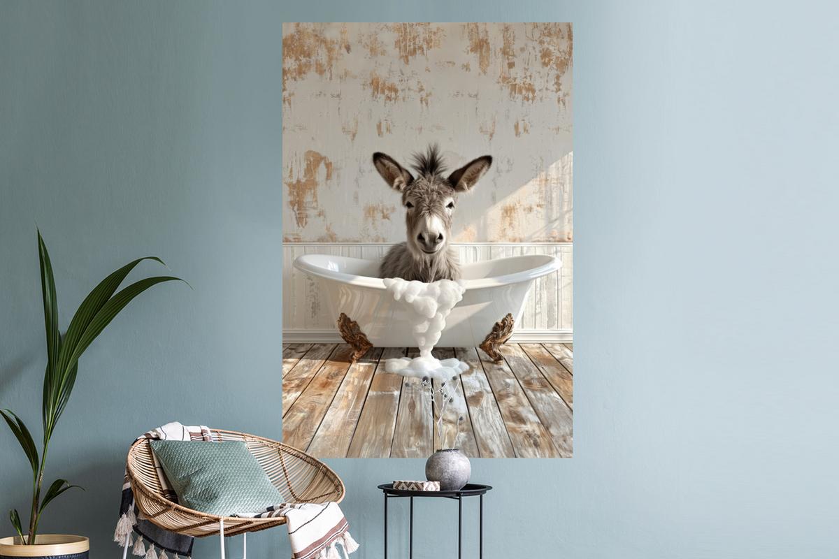 WANDTATTOO Esel - Tiere - Badewanne - Schaumstoff Wandaufkleber 80x120 cm - Weiß, Kunststoff (80/120/0.1cm) - MuchoWow