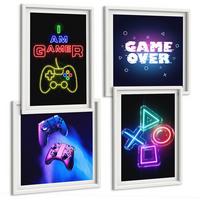 BILDER SET 4er Set - 50x50 cm & 40x60 cm Weißer Rahmen - Gamepads, Spielersymbol-Untertitel - Weiß, Kunststoff (50/50cm) - TULUP