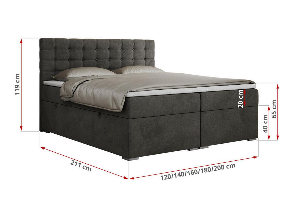 BOXBETT SUSAN 120/200 Dunkelgrau Velvet - H3 - Dunkelgrau, Holz/Textil (120/200cm) - MKS