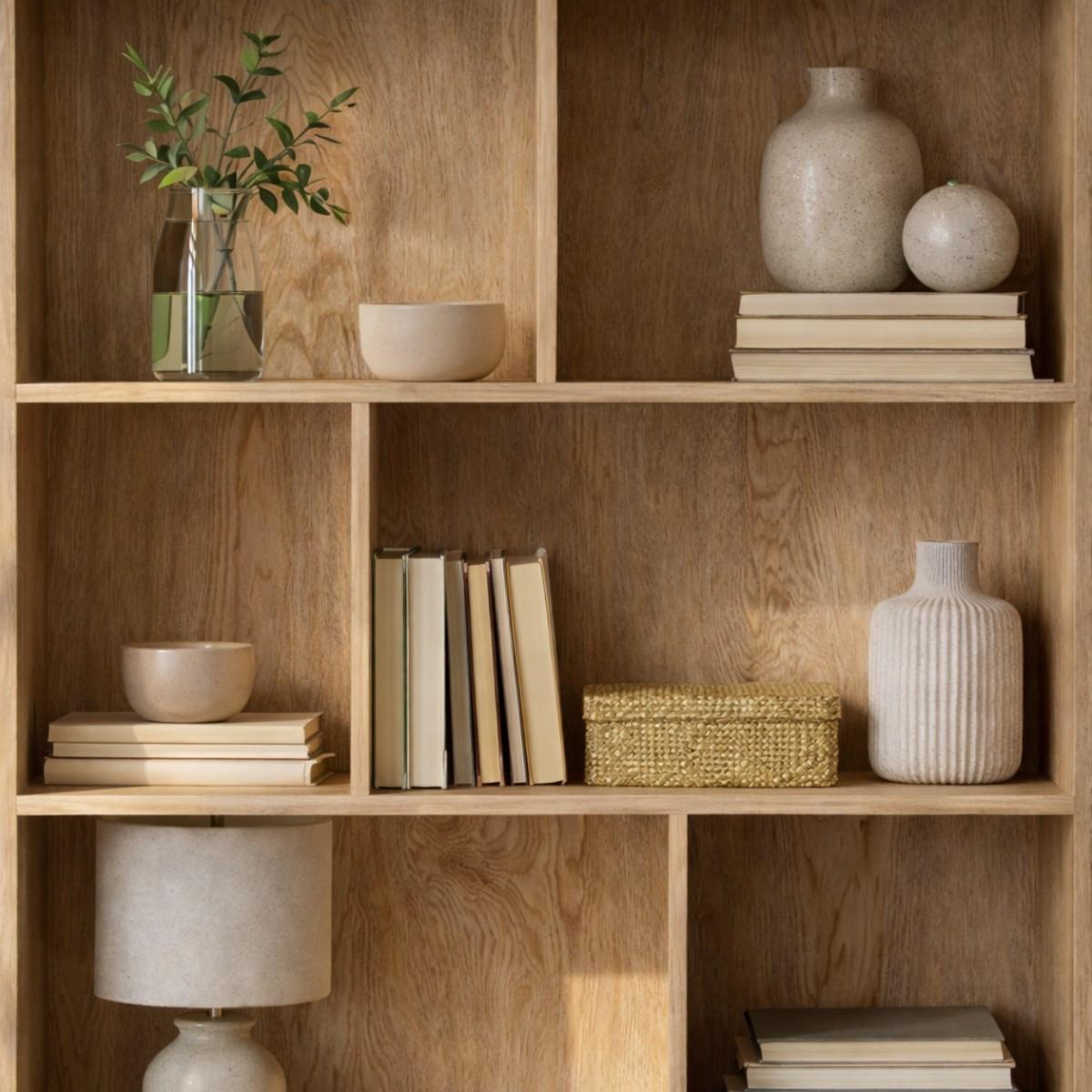 BÜCHERREGAL mit Aufbewahrung 2 Türen aus natürlichem Rattan H175cm - JAYA - Eschefarben, Holzwerkstoff (35/175/45cm) - Calicosy