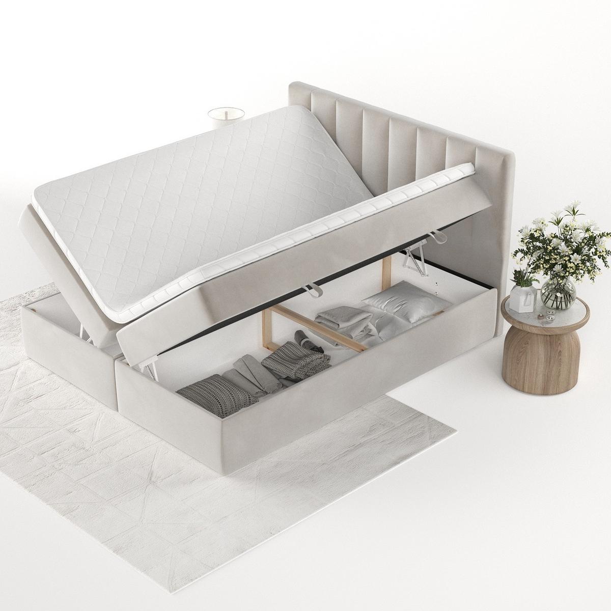 BOXBETT Bari 140/200 cm Hellbeige im Paros Stoff - Beige, Holz/Holzwerkstoff (140/200cm) - AltaBeds