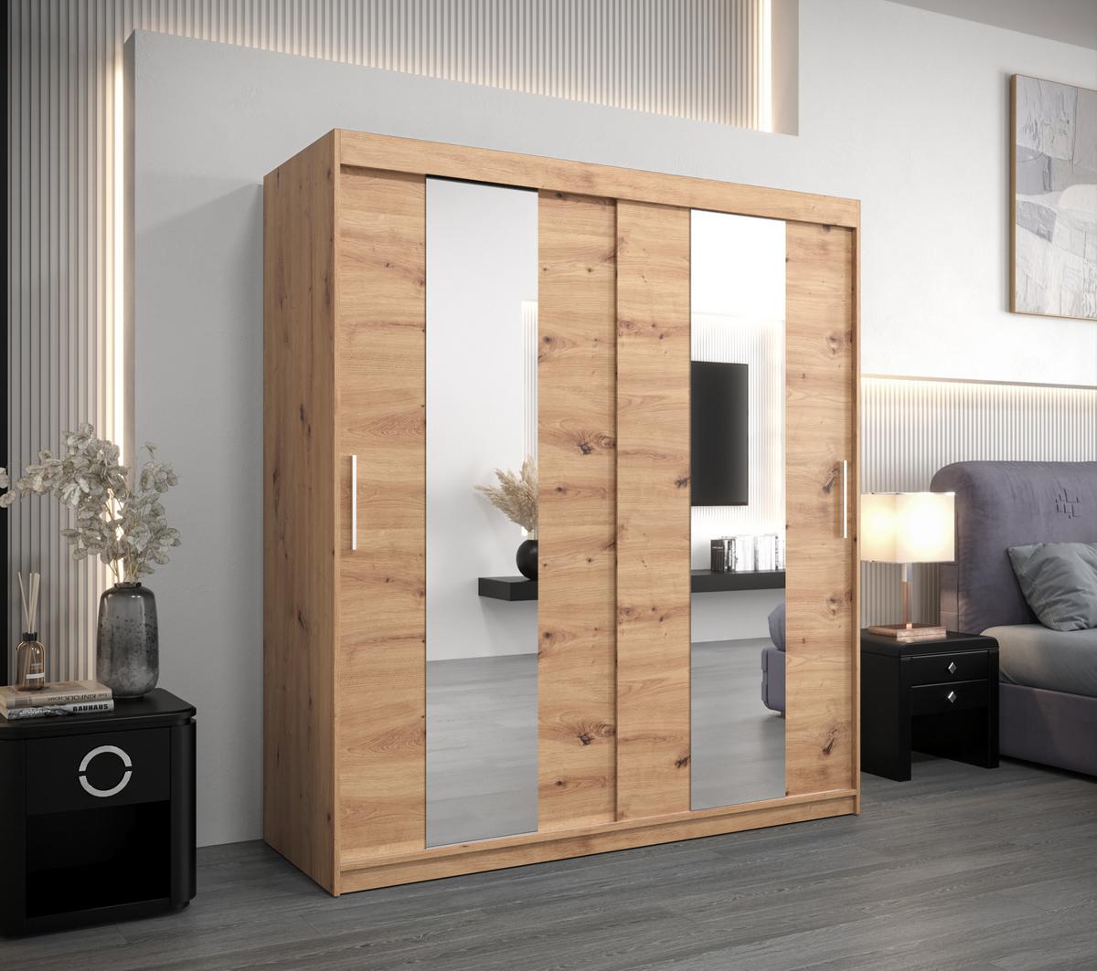 SCHWEBETÜRENSCHRANK 200/180/62 2-türig - Silberfarben/Eiche Artisan, Holz/Kunststoff (180/200/62cm) - MÖBEL KRYSPOL