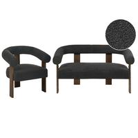 SOFA-SET Bouclé Schwarz/Dunkelbraun Ilbro - Dunkelbraun/Schwarz, Textil (138/76/68cm) - Beliani