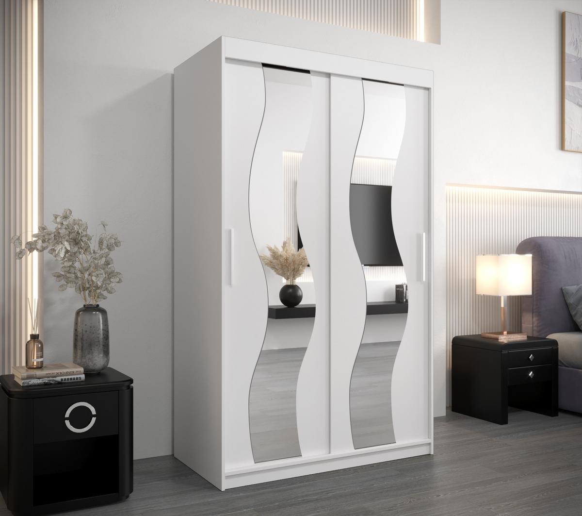 SCHWEBETÜRENSCHRANK 200/120/62 2-türig - Silberfarben/Weiß, Holz/Kunststoff (120/200/62cm) - MÖBEL KRYSPOL