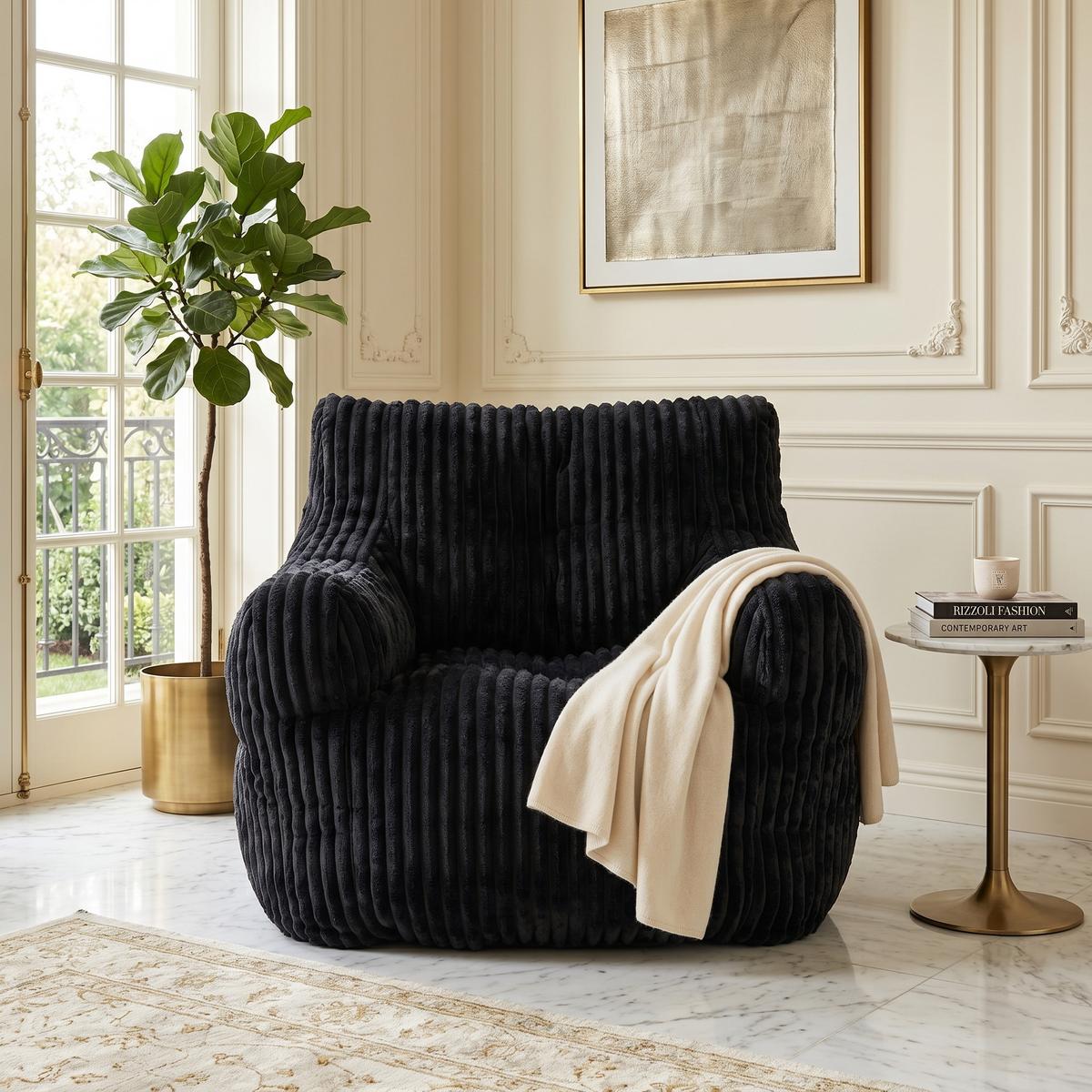 SESSEL weicher cord-stoff ergonomischer mit schaumstofffüllung - Schwarz, Textil (100/70/94cm) - Urban Meuble