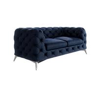 CHESTERFIELD-SOFA 2-Sitzer Laura Marineblau Samt - Silberfarben/Dunkelblau, Holz/Textil (185/75/100cm) - S-Style