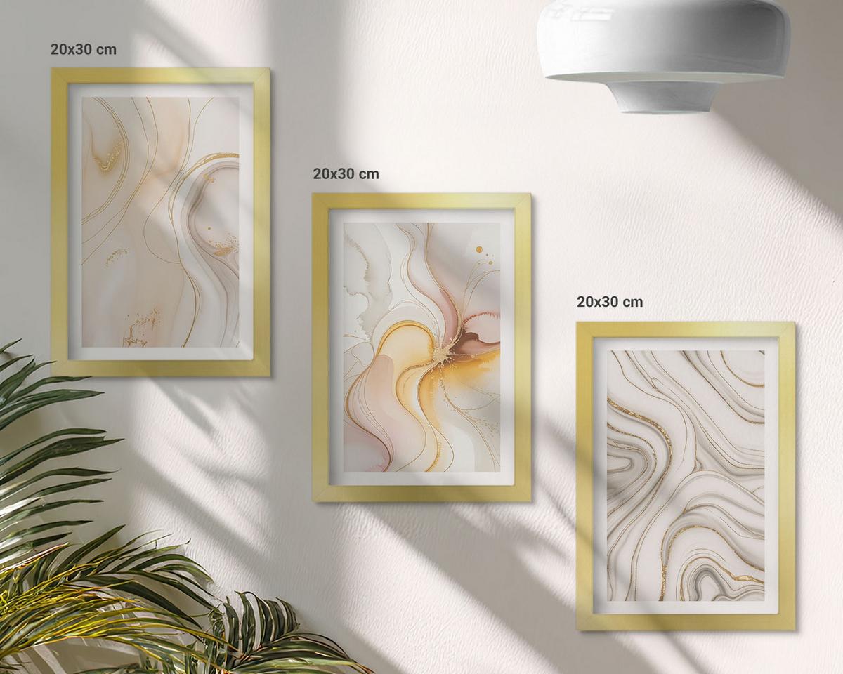 BILDER SET 3er Set - 20x30 cm Goldrahmen - Abstrakte warme Muster - Goldfarben, Kunststoff (20/30cm) - TULUP