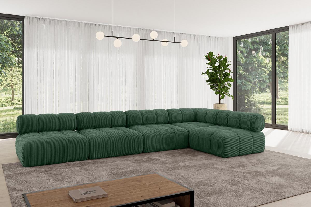 ECKSOFA modulares Sofa Samaro-L3 - 380x190x70 cm Grün Cord - Grün, Holzwerkstoff/Textil (380/190cm) - ALTDECOR