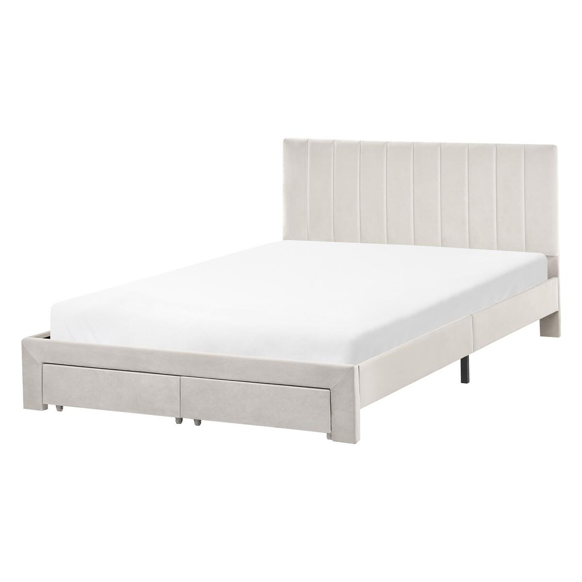 BETT mit Schubladen 140/200 cm Samtstoff Cremeweiß Lonzac - Creme, Textil (140/200cm) - Beliani