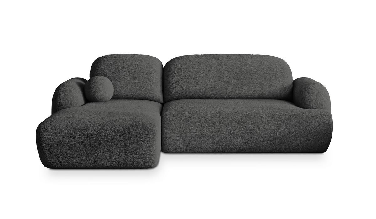 ECKSOFA MODENZA N L-S Grau Boucle-Stoff mit Schlaffunktion - Schwarz/Grau, Holz/Kunststoff (266/148cm) - MASSENO