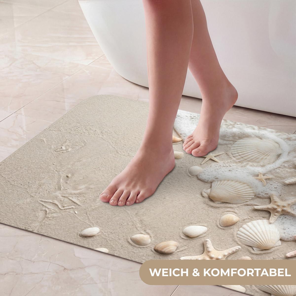 BADEMATTE Muscheln - Seesterne - Strand 80x50 cm - Sandfarben/Creme, Textil (80/50cm) - OnlyWow