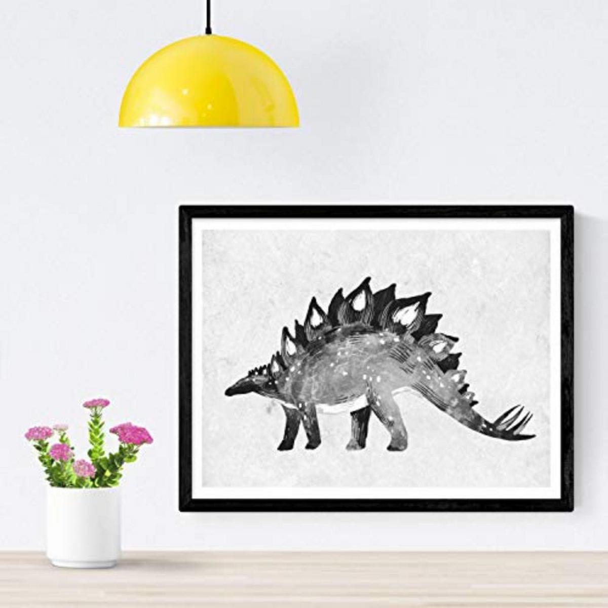 POSTER Set mit 4 schwarze Dinosaurier A4 Schwarzer Rahmen - Schwarz, Papier (29.7/3cm) - Nacnic