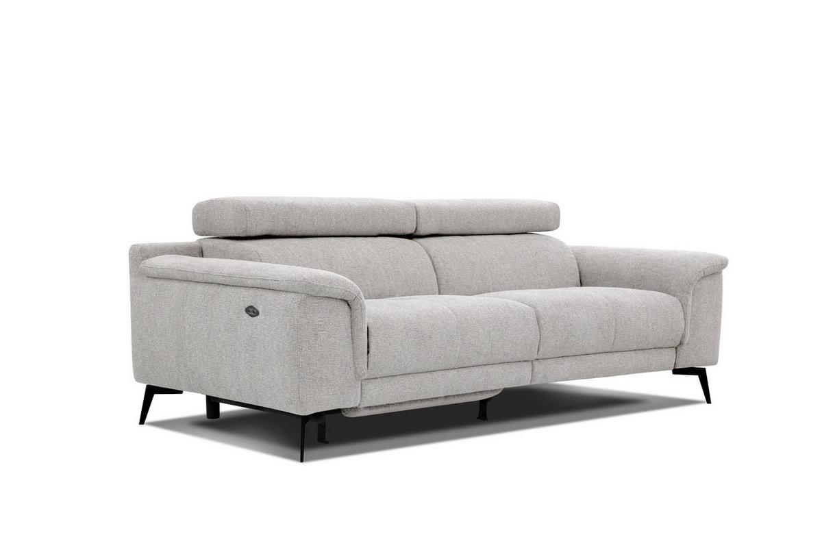 RELAXSOFA FIERO 3-Sitzer mit 1 Relaxfunktion, hellgrau - Hellgrau/Schwarz, Holzwerkstoff/Textil (212/82/103cm) - Wozimo