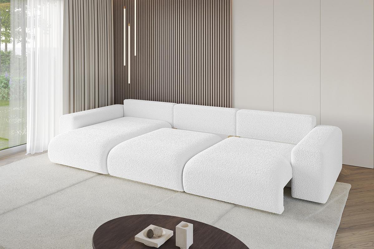 ECKSOFA Ottomane links ESKAR-L2 364x176x72 Weiß Bouclé - Schwarz/Weiß, Holzwerkstoff/Kunststoff (364/176cm) - ALTDECOR