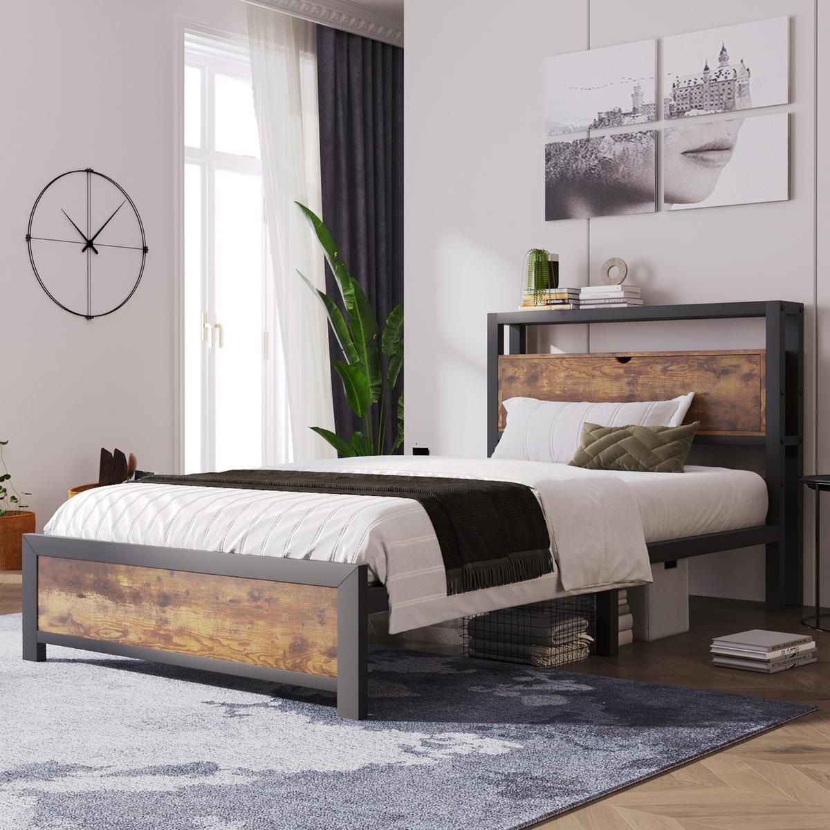 EINZELBETT Schwarz 100/220/95 cm - Schwarz, Metall - Urban Meuble