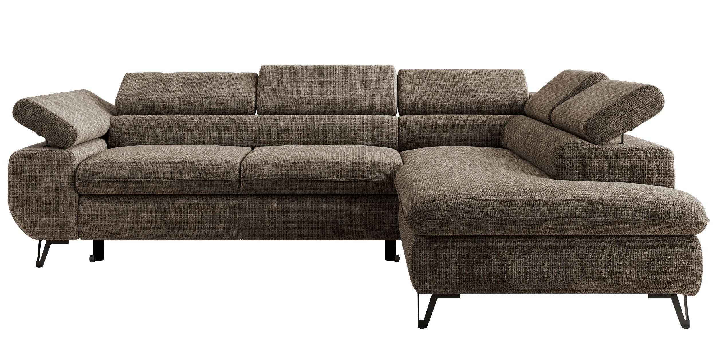 ECKSOFA PABLO L Braun Schenille grob gewebt - Rechts Seite mit Visco Topper - Schwarz/Braun, Textil/Metall (273/208cm) - MKS