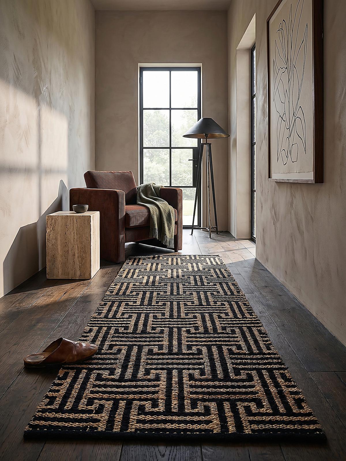 JUTETEPPICH CROFT, geometrisch, Natur-Schwarz, 80 x 230 cm - Braun, Textil (230/80cm) - KADIMA DESIGN