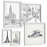 BILDER SET 5er Set - 50x50 cm & 20x30 cm & 40x60 cm Weißer Rahmen - Abstrakte Gemäldekompositionen - Weiß, Kunststoff (40/60cm) - TULUP