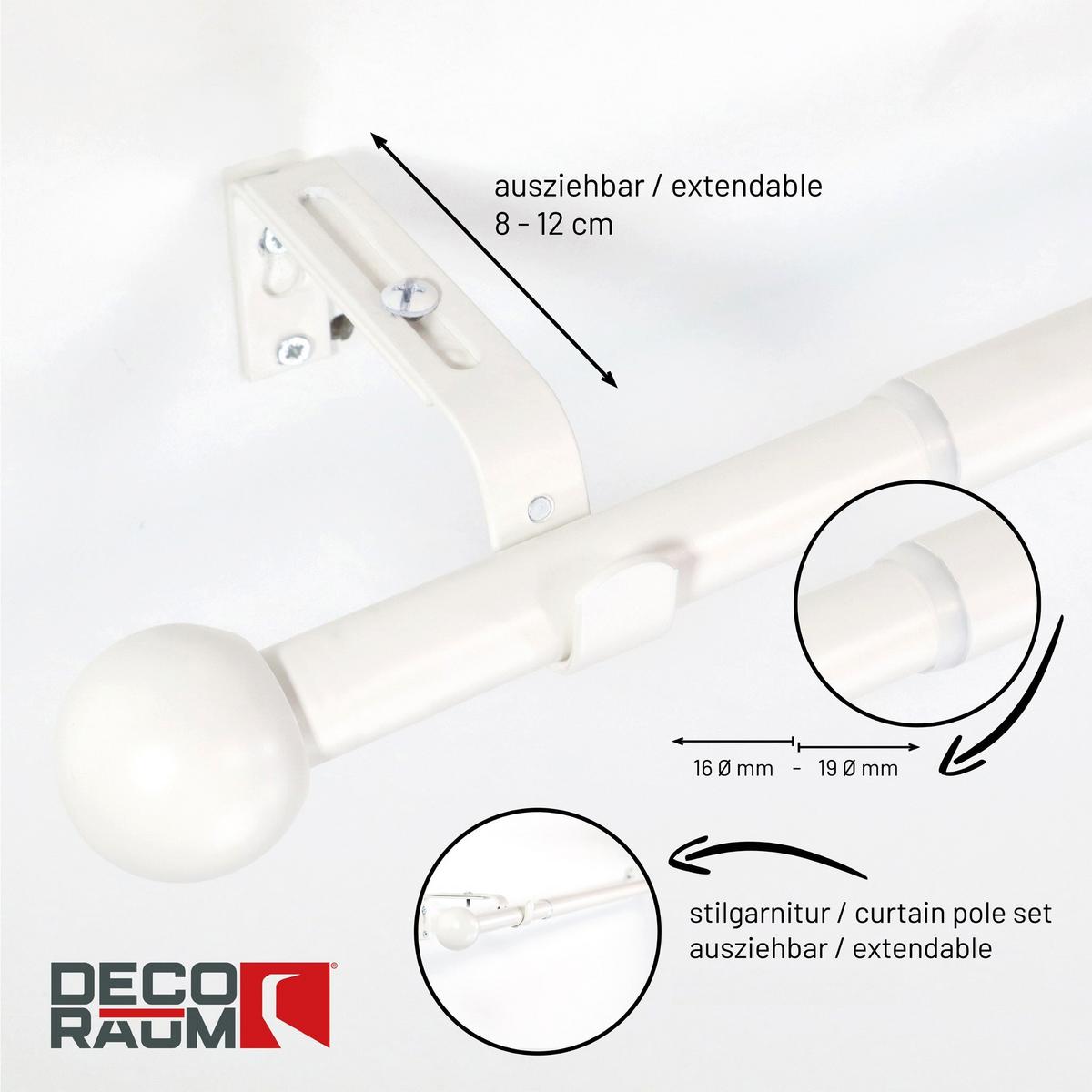 GARDINENSTANGE ausziehbar 120-210cm 1-Lauf Flexa Kugel - Weiß, Metall (120cm) - Deco-Raum