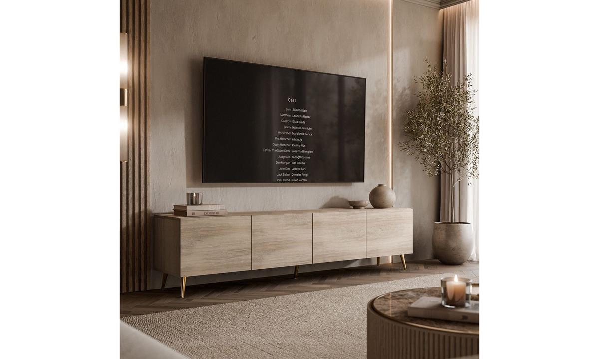 TV-SCHRANK COLGANTE 200/40/49 cm schräge goldfarbene Füße Travertin - Beige/Goldfarben, Holzwerkstoff/Metall (200/49/40cm) - Lookway