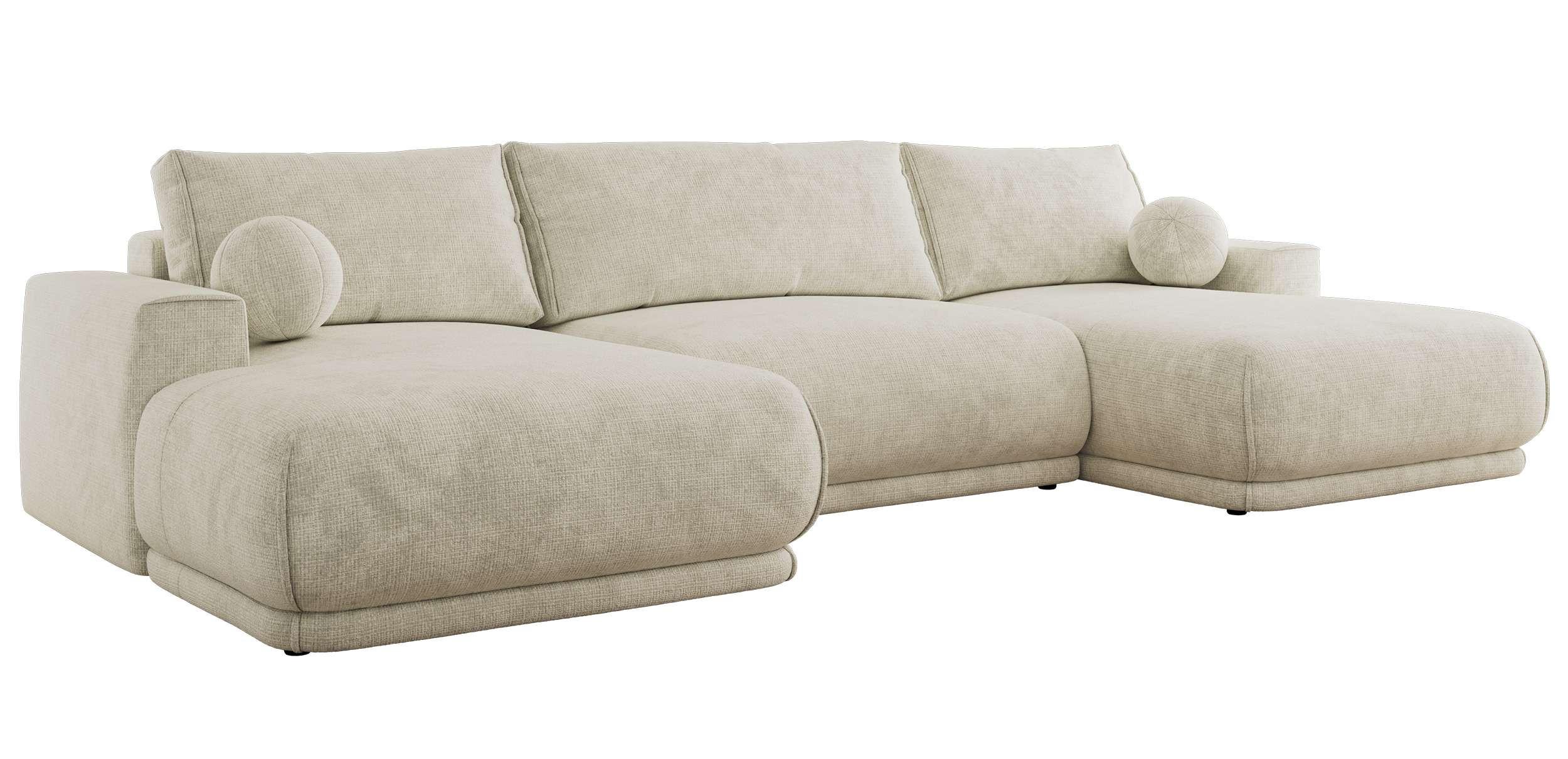 WOHNLANDSCHAFT RINA U Creme Schenille grob gewebt - Creme/Schwarz, Kunststoff/Textil (360/85/170cm) - MKS