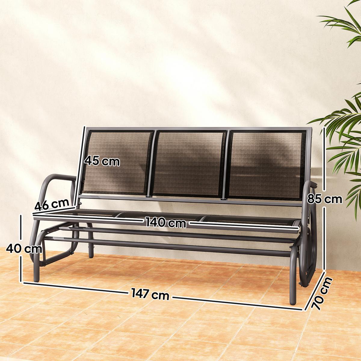 SCHAUKELSTUHL, 3-Sitzer Gartenbank, Metall, Dunkelgrau, 120 x 70 x 85 cm - Schwarz, Metall (70/85/147cm) - Outsunny