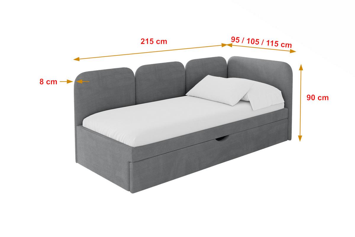 EINZELLBETT Jugendbett mit Bettkasten, Links - ALVY 100x200 Dunkelgrau - Dunkelgrau, Holzwerkstoff/Textil (100/200cm) - ALTDECOR