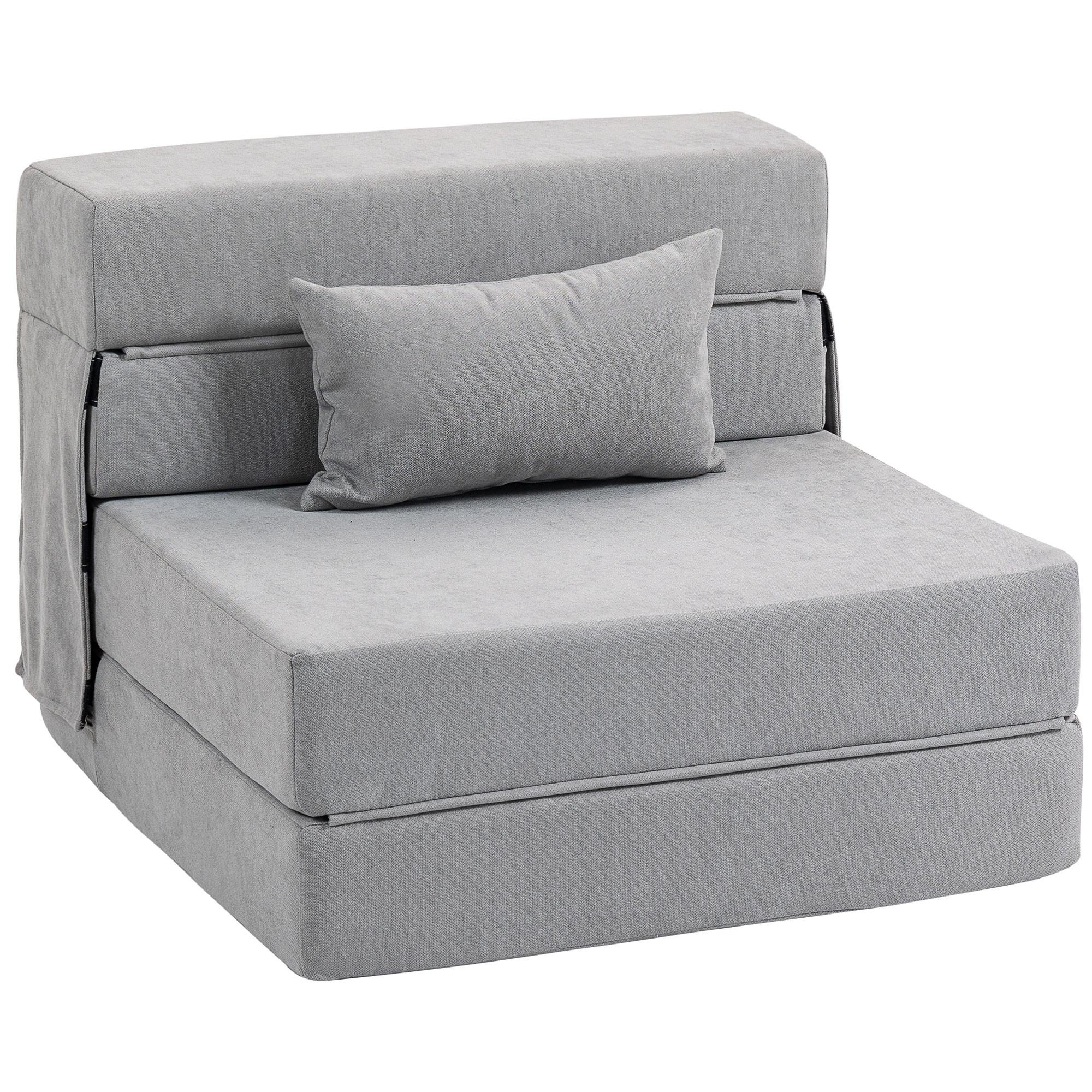 3 in 1 Schlafsessel, klappbares Schlafsofa mit Bettfunktion, Lendenkissen - Hellgrau, Kunststoff (80/15/210cm) - HOMCOM