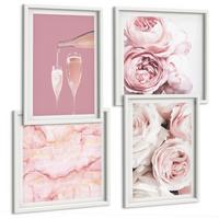 BILDER SET 4er Set - 50x50 cm & 40x60 cm Weißer Rahmen - Rosen, Champagner, Marmor, Pastell - Weiß, Kunststoff (50/50cm) - TULUP