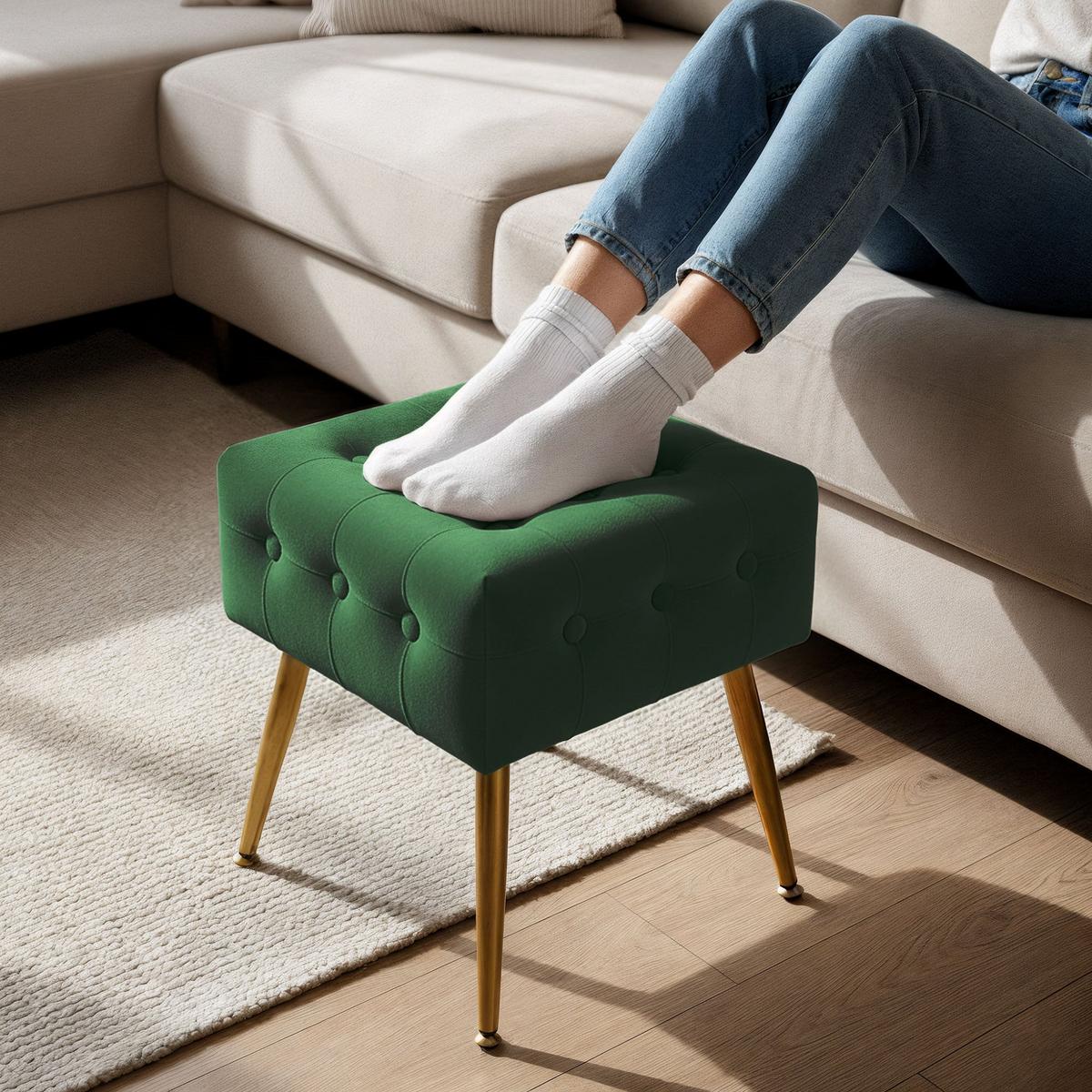 POLSTERBANK mit Samt - Optik Grün 40/42/40 - Grün, Textil (40/42/40cm) - RAUMHIRSCH FURNITURE