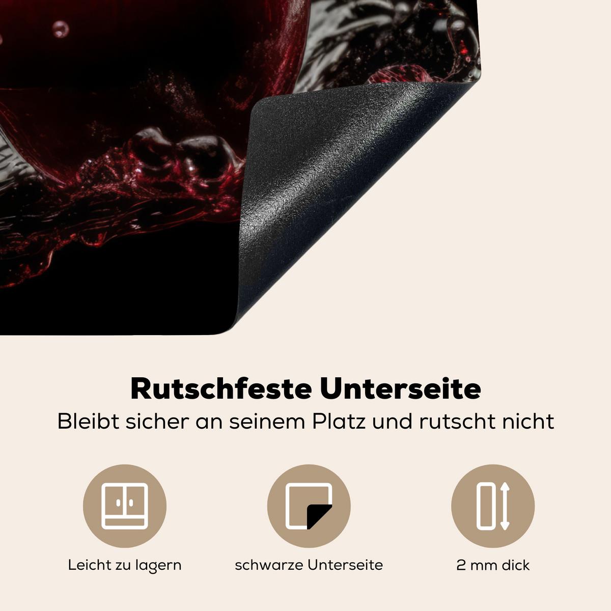 HERDABDECKPLATTE Kirsche - Rot - Frucht - Wasser - Schwarz Induktionsmatte 77x59 cm - Kirschrot, Kunststoff (77/59/0.2cm) - MuchoWow