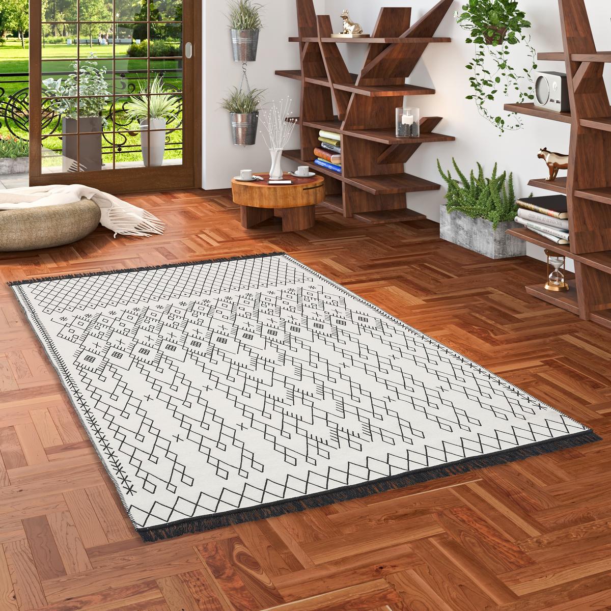 TEPPICH BEIDSEITIG ETHNO KELIM - Schwarz/Weiß, Textil (160/230cm) - Pergamon