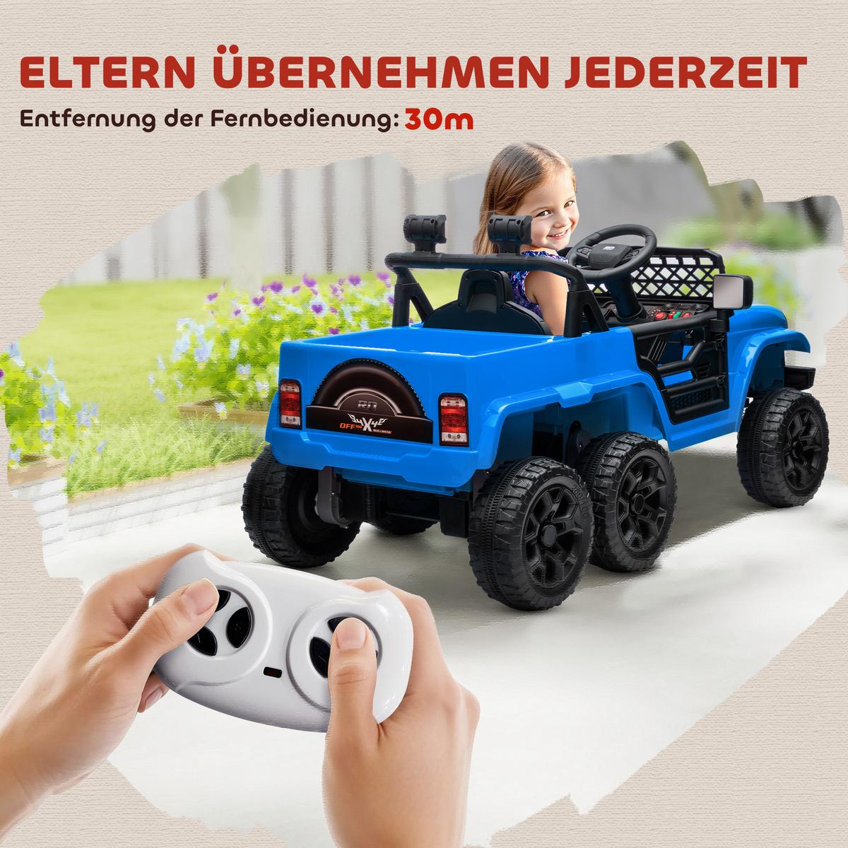 12V Elektrisches Kinderauto, mit Lichtern, Musik und Hupe, 3-8 Jahre, Hellblau - Blau, Kunststoff (122/62.5/65cm) - AIYAPLAY