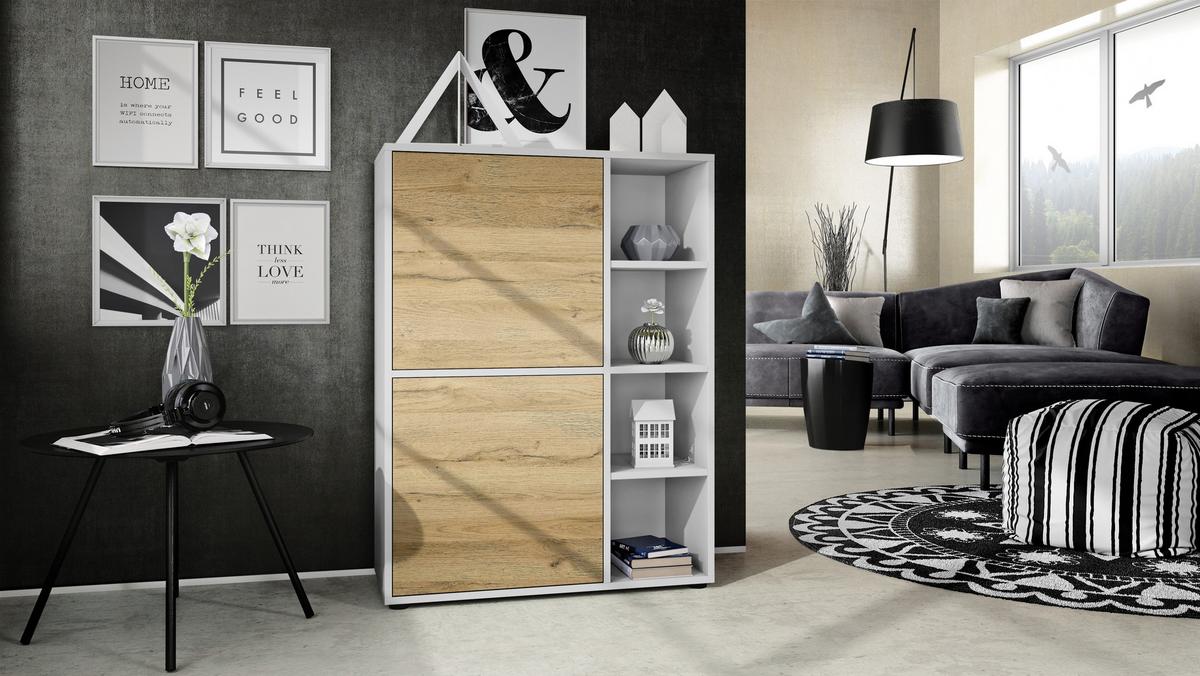 WOHNZIMMERSET Miami Eiche Natur - Eichefarben, Holzwerkstoff (214.5/105.5/35.5cm) - Vladon