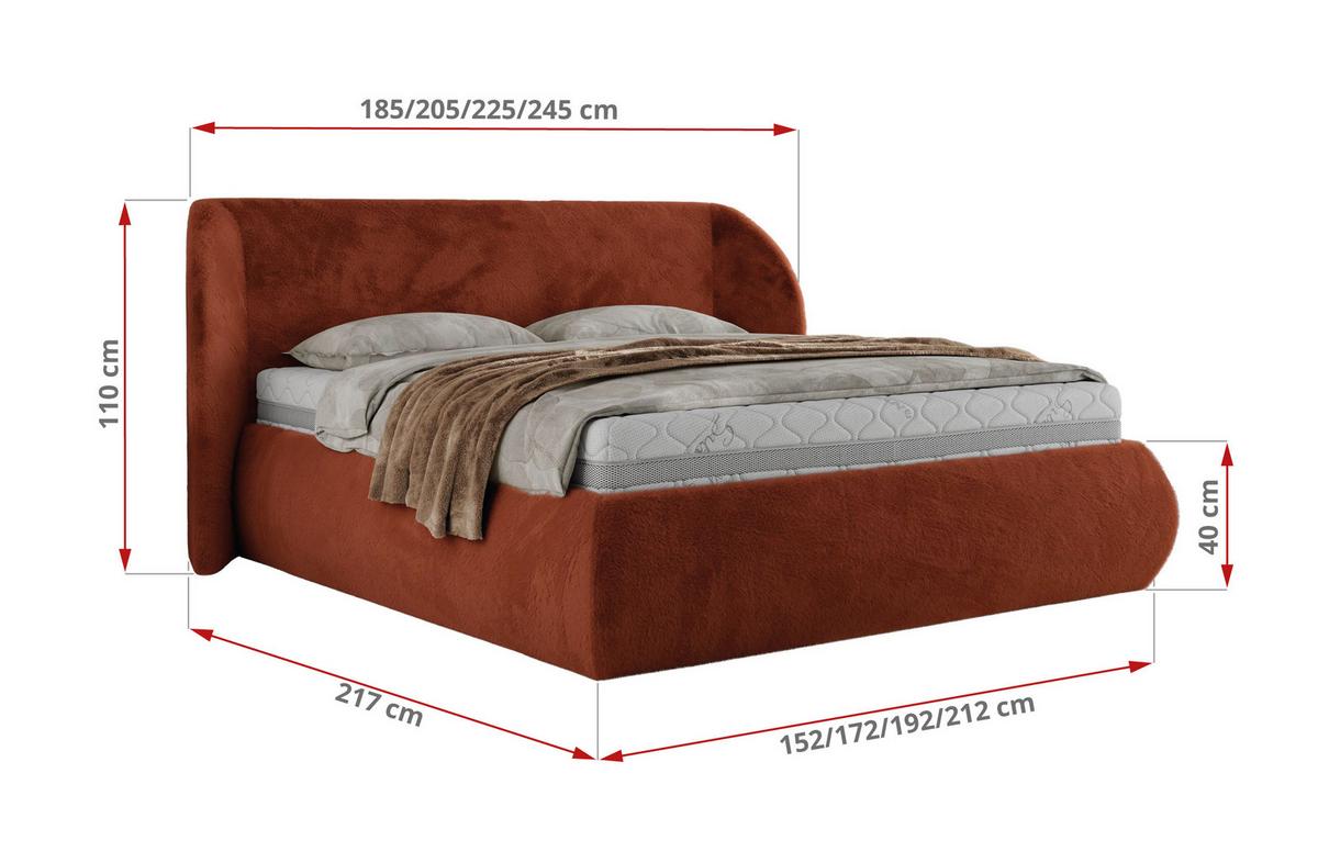 POLSTERBETT CAELA CLASSIC 180/200 - Orange Plüsch - Schaum-Matratze - Orange, Textil (180/200cm) - MKS