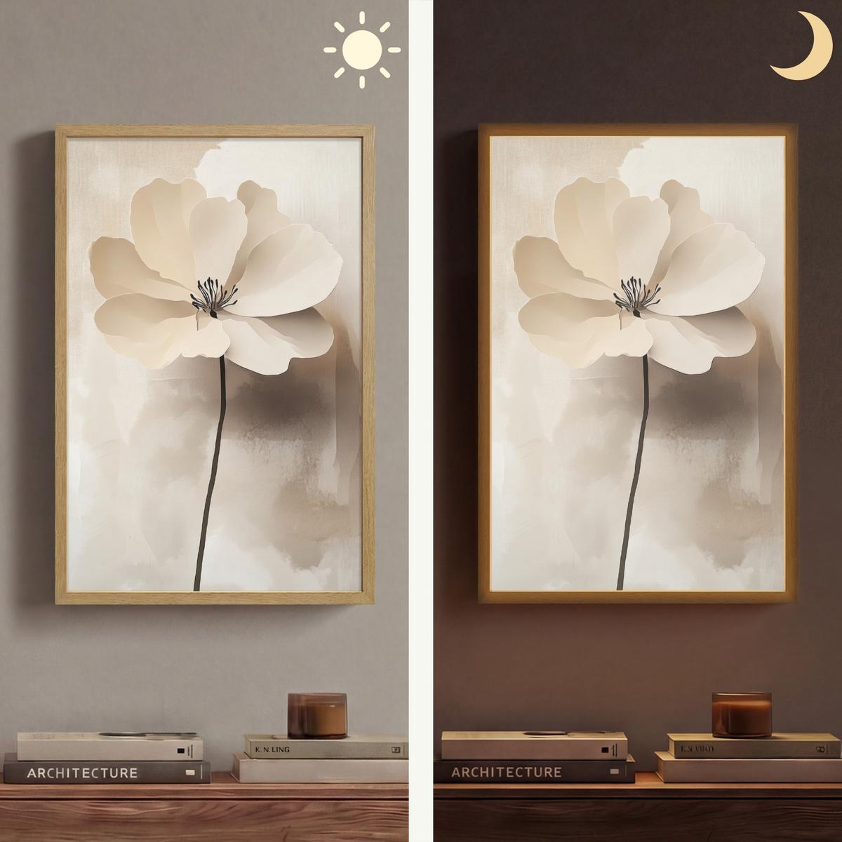 WANDLEUCHTE MIT AKKU Blume - Beige - Farbe - Schatten 40x60 cm - Beige, Holzwerkstoff (40/60/8cm) - OnlyWow