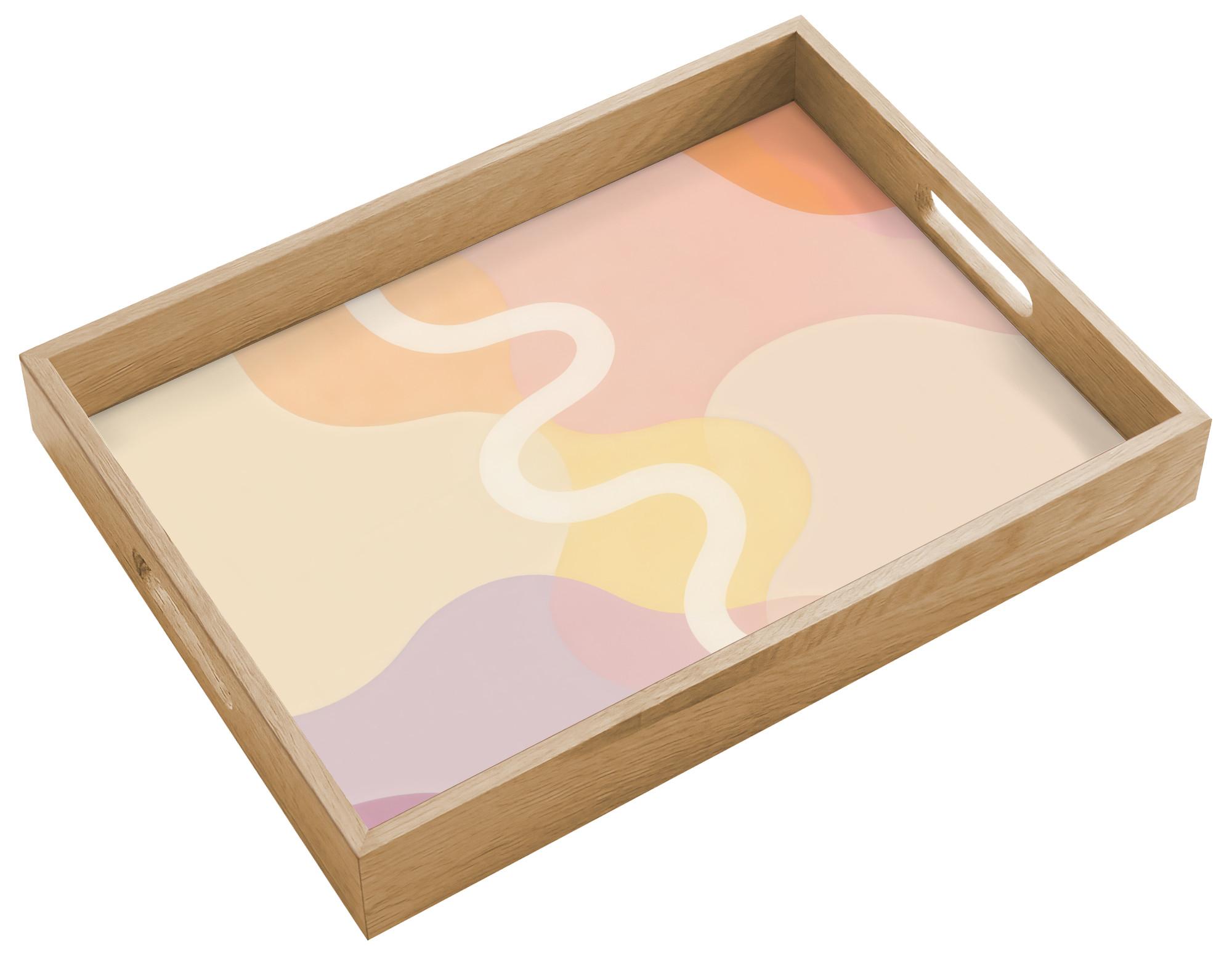 TABLETT Gewellte Formen - Abstrakt - Pastell 40x30 cm - Beige, Holz (40/5/5cm) - OnlyWow