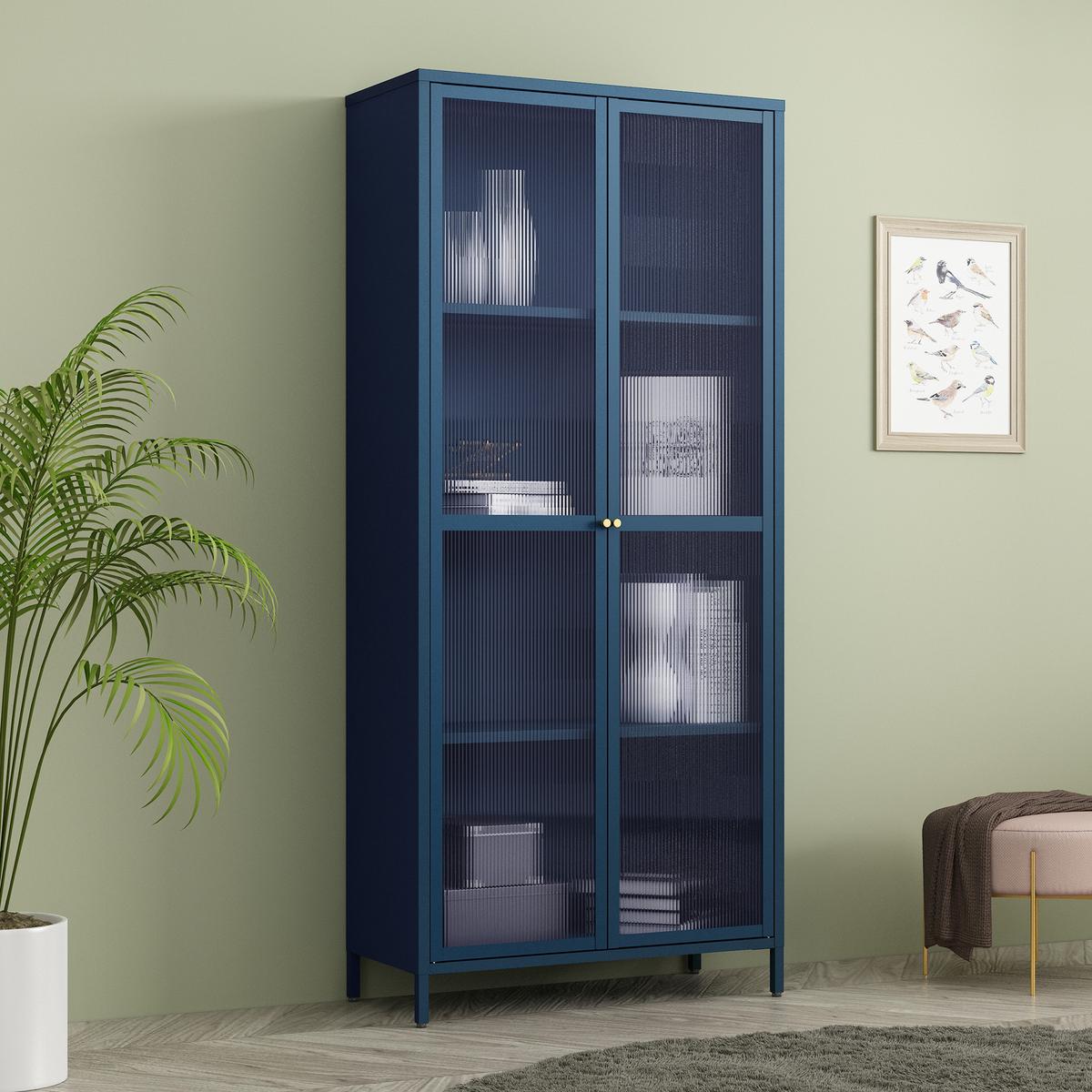VITRINENSCHRANK Säkylä - Blau, Glas/Metall (80/180/35cm) - [en.casa]