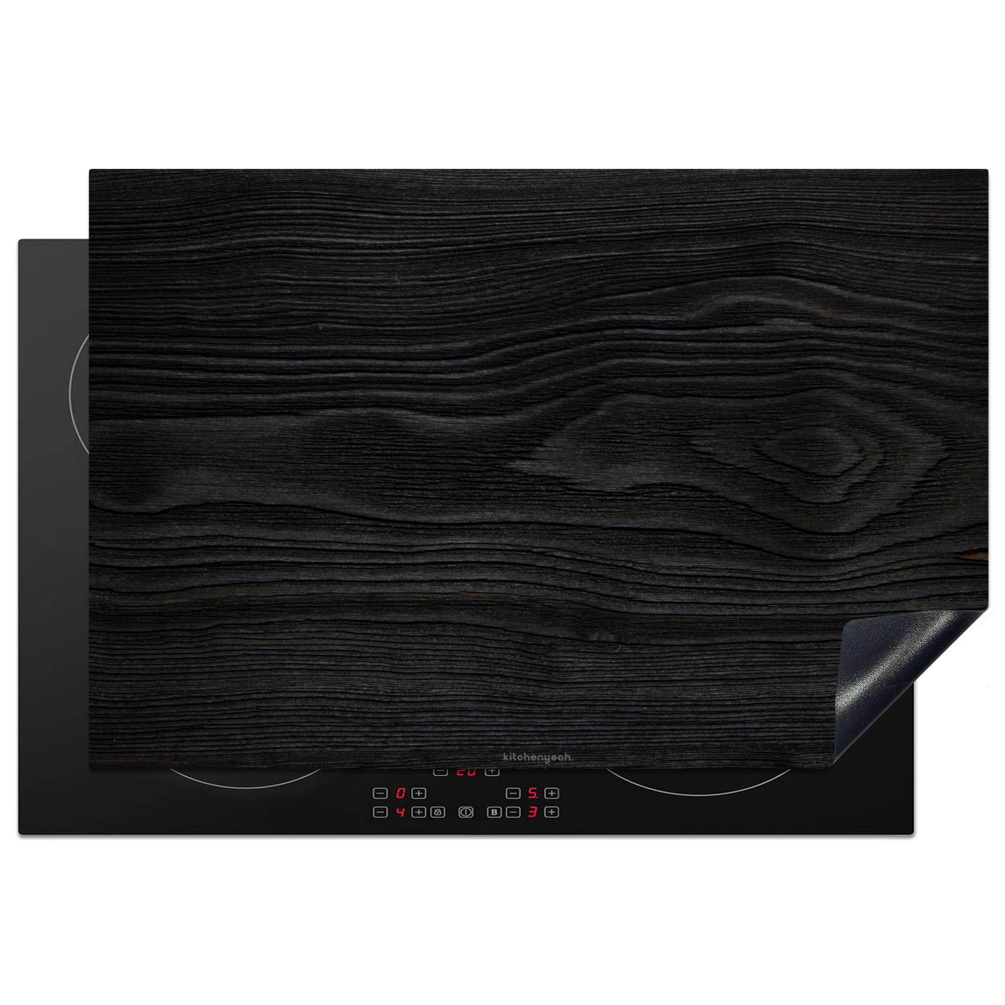 HERDABDECKPLATTE Schwarz - Holzoptik Ceranfeldabdeckung 76x51.5 cm - Schwarz, Kunststoff (76/51.5/0.2cm) - MuchoWow
