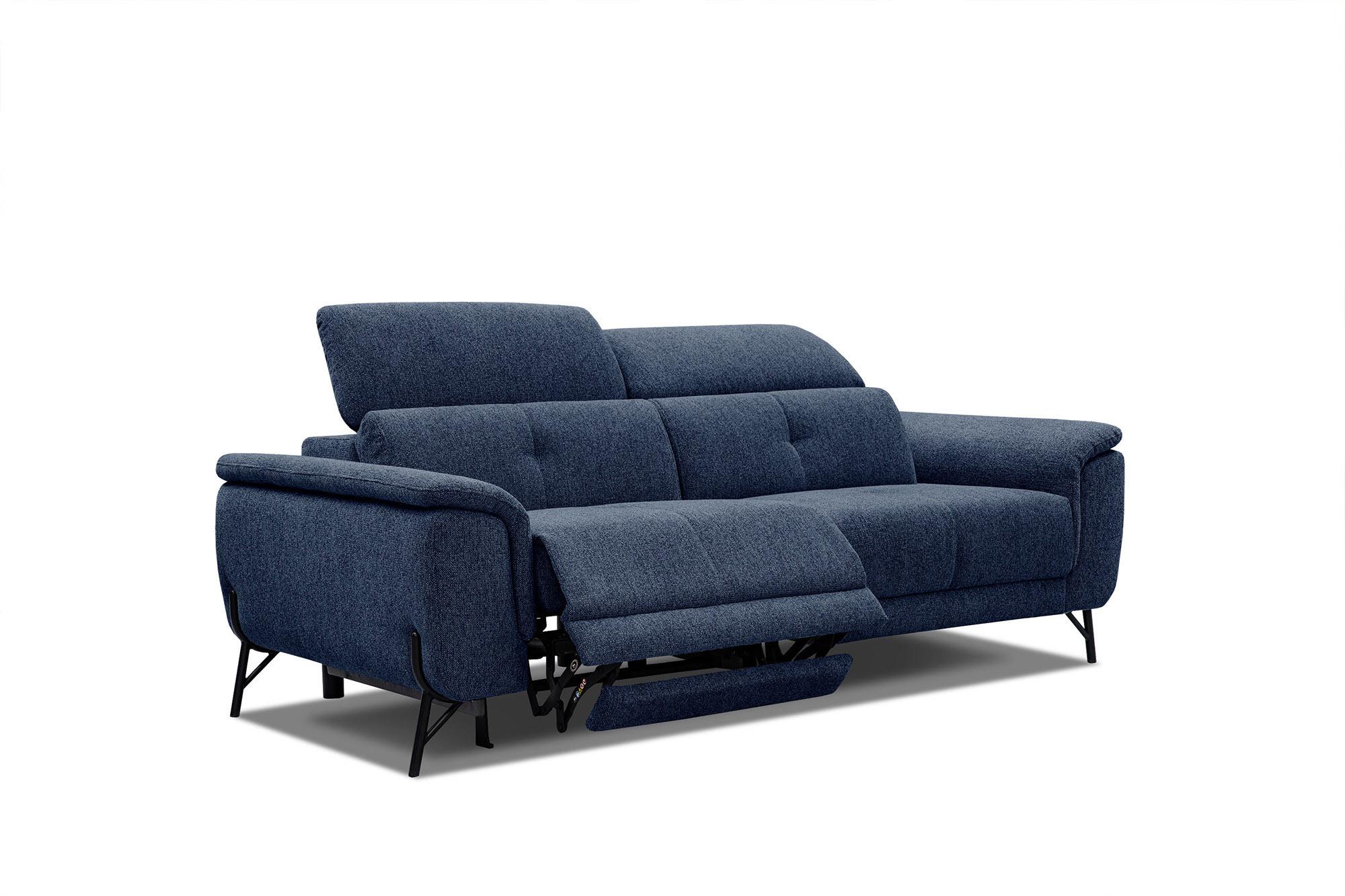 SOFA AVENA 3-Sitzer mit 1 Relaxfunktion, dunkelblau - Dunkelblau, Holzwerkstoff/Textil (204/80/108cm) - Wozimo